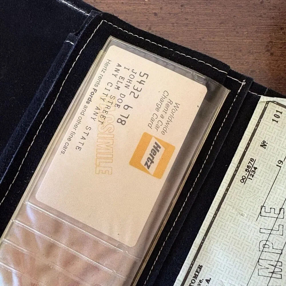 Vintage Suede Leather Womens Wallet Black Checkbook Holder Coin Pocket 6.5x 4.5